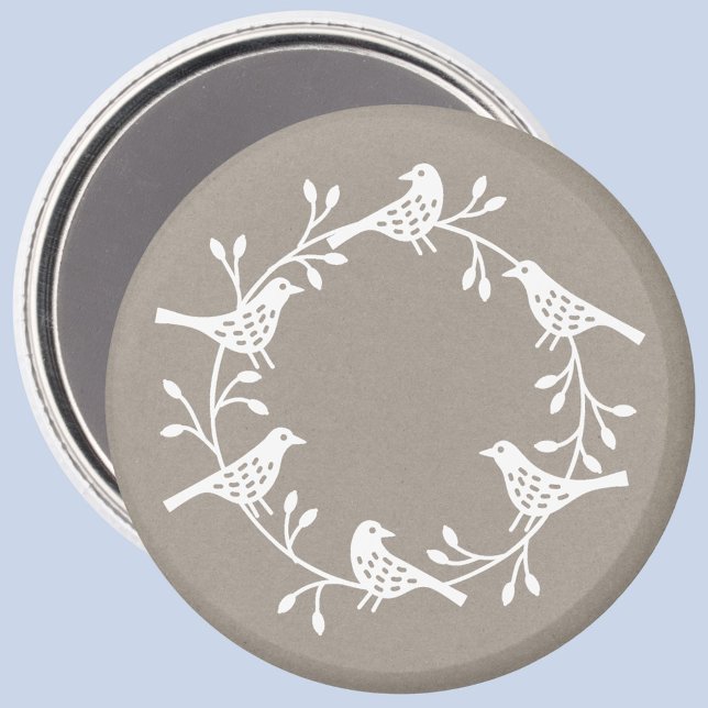 Magnet Scandi Wreath of Birds and Rosehips (White Scandinavian bird wreath festive magnet)