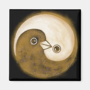 Magnet SquareFridge avec l'or YinYang colombes de 