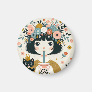 Magnet 'The Little Girl with Bubble Tea'