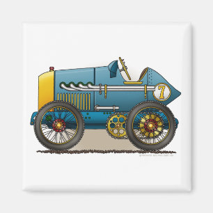 Magnet vintage bleu de voiture de course