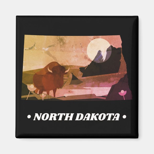 Magnet vintage de l'État du Dakota du Nord (Devant)