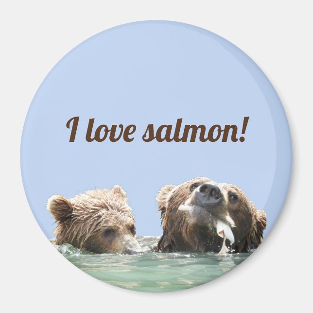 Magnet w/  grizzly bear & cub with salmon (Front)