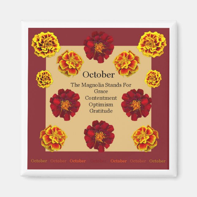 Magnet w/  October Birth Month Flower the Magnolia (Front)