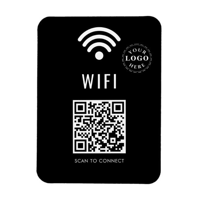 Magnet WiFi noir élégant avec logo et code QR simp (Vertical)