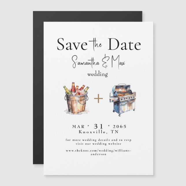 Magnetic Beer & BBQ Wedding Save the Date Magnetic Invitation (Front/Back)