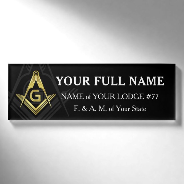 Magnetic Black & Gold Masonic Name Badges (Front)