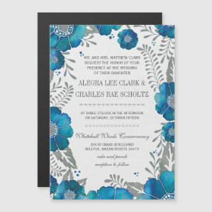 Magnetic Blue Aqua Floral Vintage Typography Invitation
