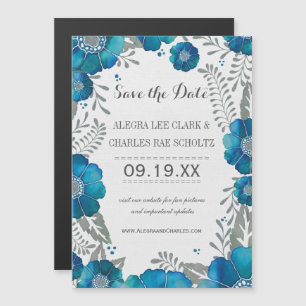 Magnetic Blue Aqua Floral Vintage Typography Magnetic Invitation