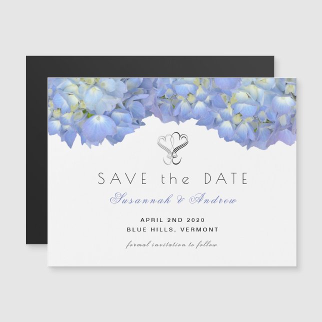 Magnetic Blue Moon Hydrangea Save the Date Card (Front/Back)