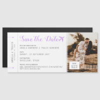 Magnetic Boarding Pass Ticket Save the Date Lilac