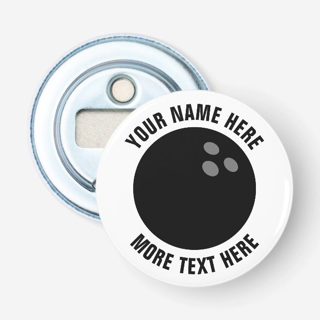 Magnetic bottle opener with bowling ball logo (Front)