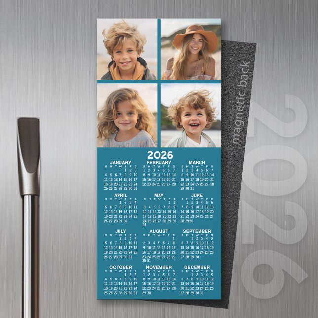Magnetic Calendar with Photo Collage - Blue (2026 Calendar of a Magnet)