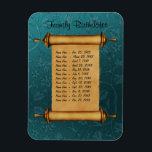 Magnetic Family Birthday Reminder - Customize Magnet<br><div class="desc">Flexible and magnetic Birthday Reminder to keep on your fridge, dishwasher or other metal surface. Such a thoughtful little gift idea to include with your other holiday giving. Don't forget to grab one for yourself. Teal green damask background with rolled scroll. Just customize the place holder text here with your...</div>