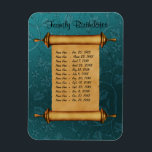 Magnetic Family Birthday Reminder - Customize Magnet<br><div class="desc">Flexible and magnetic Birthday Reminder to keep on your fridge, dishwasher or other metal surface. Such a thoughtful little gift idea to include with your other holiday giving. Don't forget to grab one for yourself. Teal green damask background with rolled scroll. Just customize the place holder text here with your...</div>