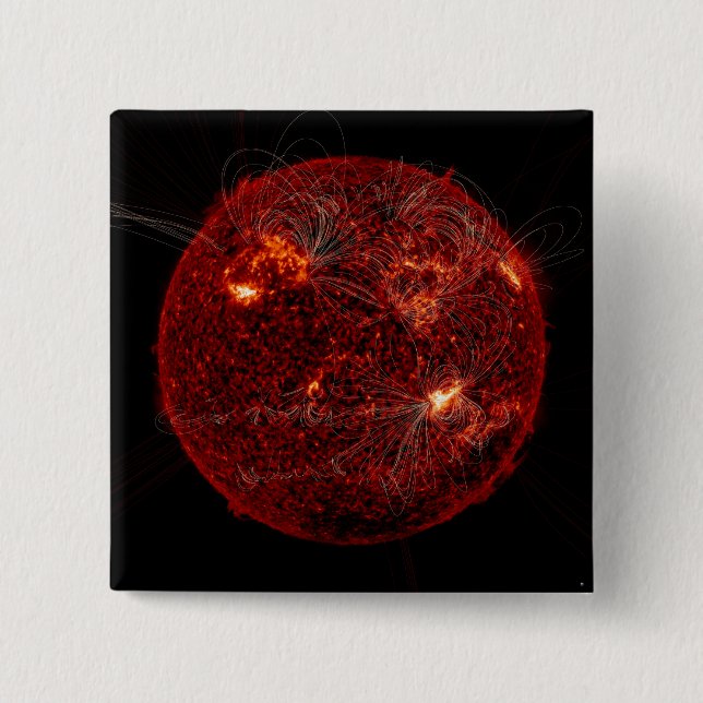 Magnetic field lines on the Sun 3 2 Inch Square Button (Front)