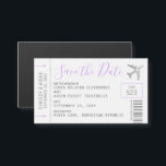 Magnetic Mini Boarding Pass Save the Date Lilac<br><div class="desc">Can't you just envision these cute little silver and lilac orchid lavender purple travel theme mini boarding pass plane ticket save the date magnets for your destination wedding on your guest's fridge as soon as they get them? With our romantic airplane heart design and fun ticket fonts for an elegant...</div>