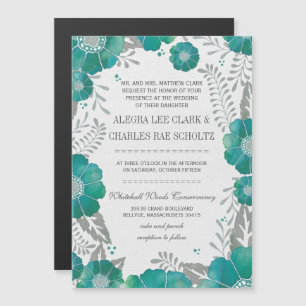 Magnetic Mint Floral Vintage Typography Magnetic Invitation