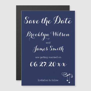 Magnetic Navy Blue Save The Date With Hearts Magnetic Invitation