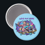 Magnetic Neon Drive: Mother & Son Skater Art Magnet<br><div class="desc">Add a splash of vibrant energy to your home with this stylish decorative magnet. Featuring a high-contrast illustration in a modern Synthwave aesthetic, it captures a joyful moment of a mother and son on a skateboard. It’s a perfect piece of functional art for your fridge, locker, or any magnetic surface....</div>