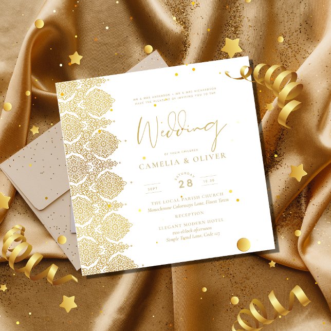 MAGNETIC Or Blanc dentelle Élégant Invitation de m (Créateur téléchargé)