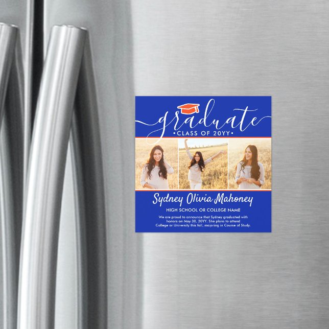 Magnetic Orange Blue Graduation Photo Announcement (Creator Uploaded)