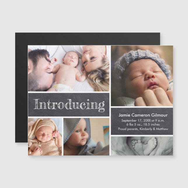 Magnetic photo collage Introducing baby birth Magnetic Invitation (Front/Back)