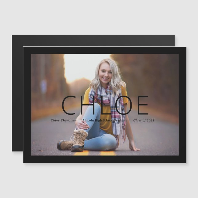 Magnetic Stylish Black Graduation Announcement (Front/Back)