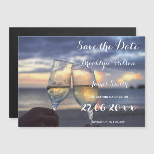 Magnetic Sunset On The Beach Wedding Save The Date Invitation