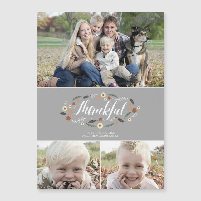 Magnetic Thankful, Thanksgiving Photo Card (Front)