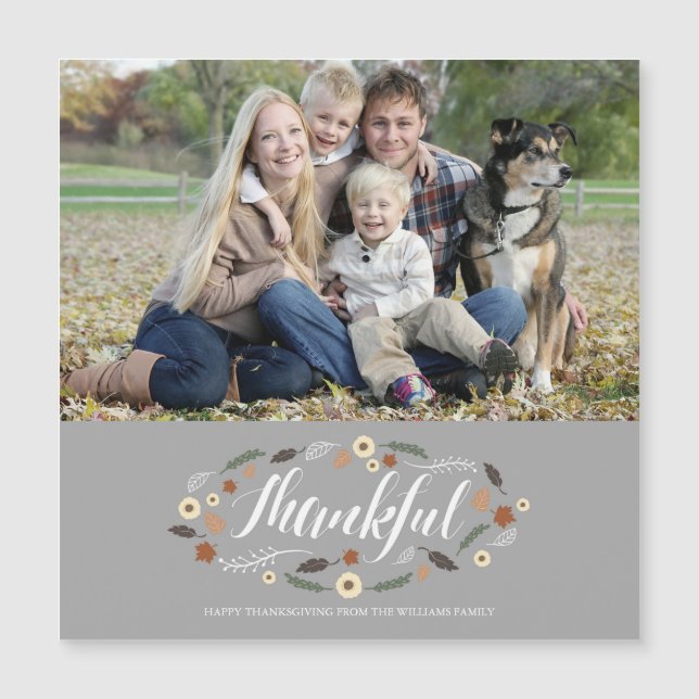Magnetic Thankful Thanksgiving Photo Card (Front)