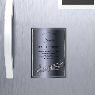 Magnétique Anniversaire noir argent notes musique invitation 