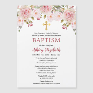 Magnétique Aquarelle rose Roses Floral Baptême Invitation