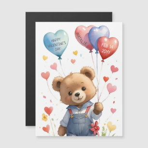 Magnétique Aquarelle Teddy Bear Valentines Day Carte magnétiq