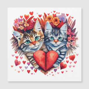 Magnétique Aquarelle Valentines chats avec amour Carte magnét
