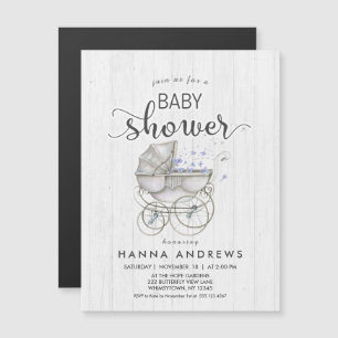 Magnétique Baby shower Bois blanc & Carriage Boy Invitation