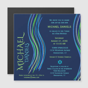 Magnétique Bar Mitzvah Prière bleue et verte Shawl Invitation
