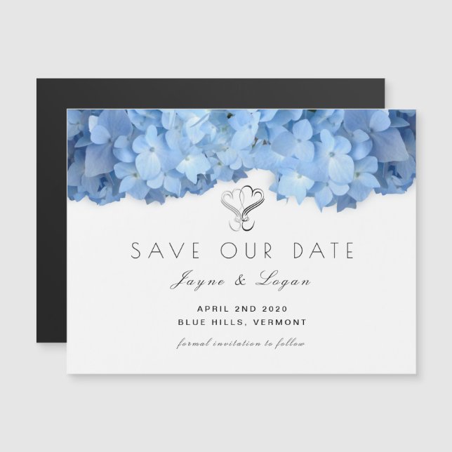 Magnétique Bleu Floral Économisez Notre Carte Coeu (Devant / Derrière)