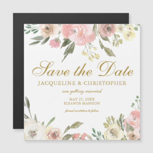 Magnétique Blush Pink Gold Floral Enregistrer la date Carte m