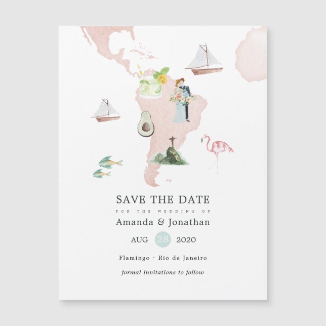 Magnétique Carte aquarelle de Rio Destination Wedding (Devant)