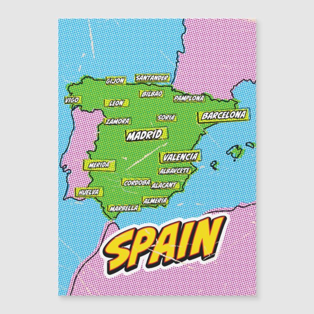 Magnétique Carte de l'Espagne illustrée par Pop Art (Devant)