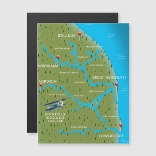 Magnétique Carte de Norfolk Broads Angleterre.