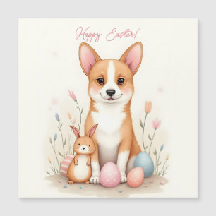 Magnétique Carte de Pâques avec chien de corgi dans les coule
