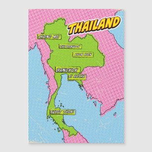 Magnétique Carte de Thaïlande illustrée par l'art Pop