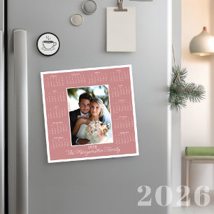 Magnétique Carte de vacances 2026 Pink Photo Magnetic Calenda