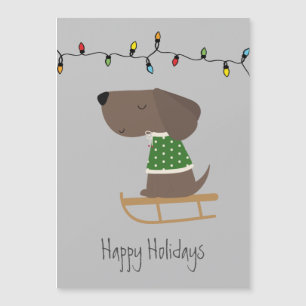 Magnétique Carte de vacances de mignon chien sur traîneau