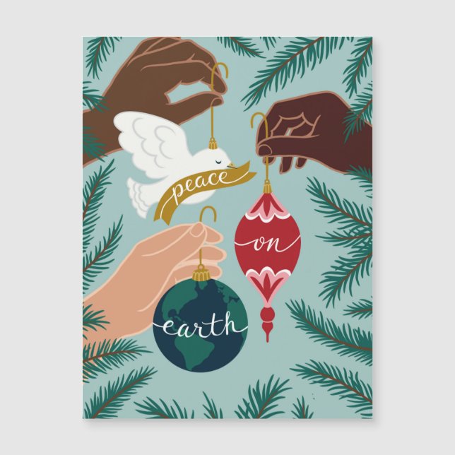 Magnétique Carte de voeux de Noël Paix sur Terre (Devant)