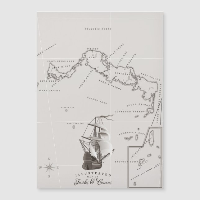 Magnétique Carte des îles Turques et Caïques (Devant)