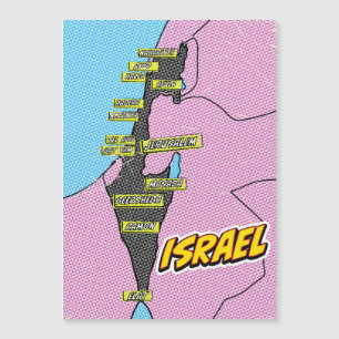 Magnétique Carte d'Israël illustrée dans le style Pop Art