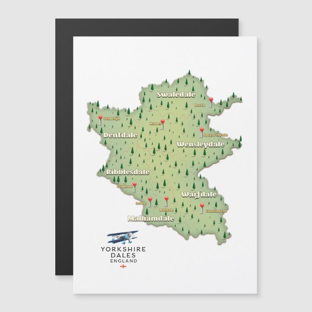 Magnétique Carte du Yorkshire Dales Angleterre (Devant / Derrière)