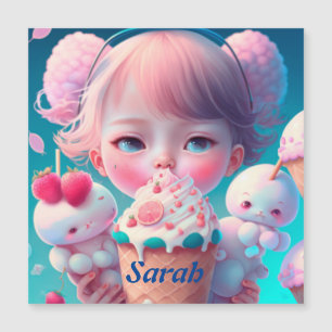 Magnétique Carte fille de crème glacée Kawaii